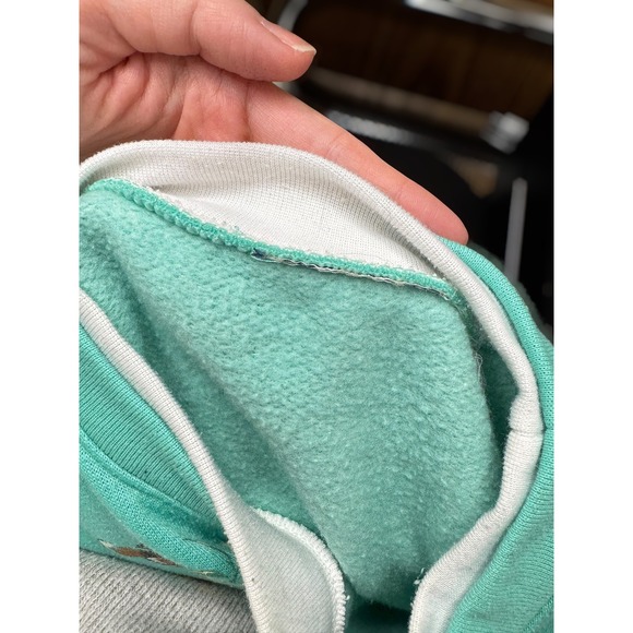 Vintage Teal Floral Bird Sweatshirt Mock Neck Grandma cozy embroidered Pullover - Picture 5 of 8